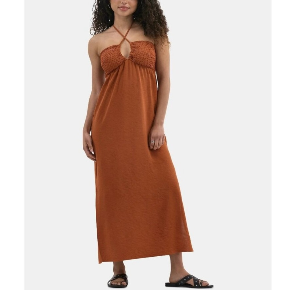 No Boundaries Crochet Front Halter  Maxi Dress